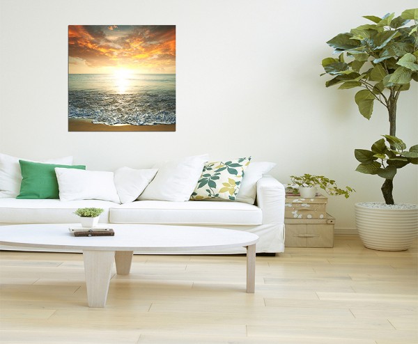 80x80cm Strand Meer Sonnenuntergang Wolken