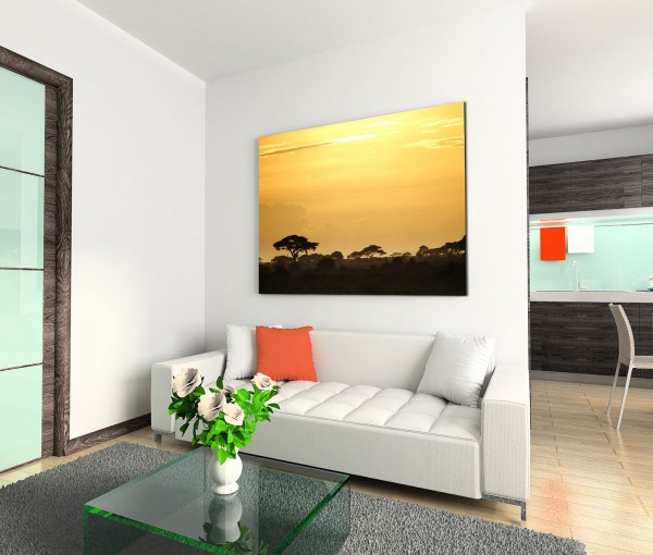 120x80cm Wandbild Kenia Afrika Bäume Sonnenuntergang