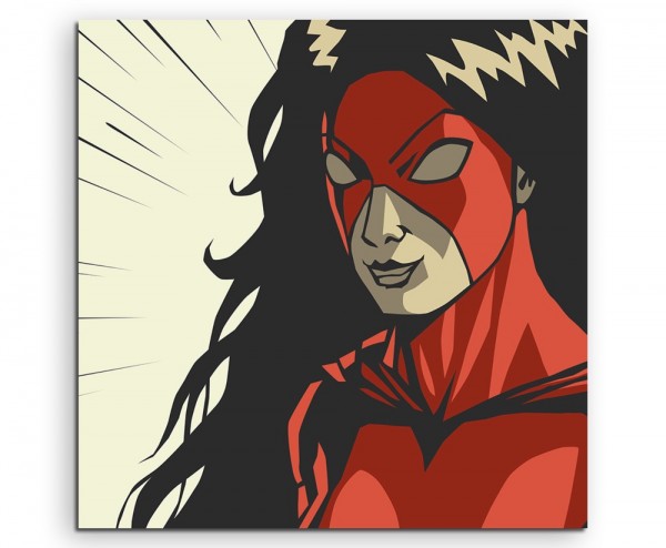 Superheldin mit roter Maske im Comic Stil auf Leinwand