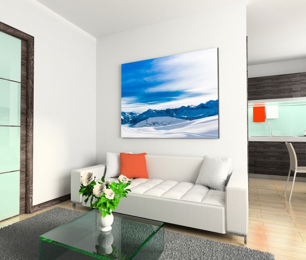 120x80cm Wandbild Berge Berggipfel Schnee Wolkenschleier