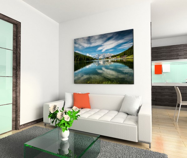 120x80cm Wandbild Italien Dolomiten Alpen Bergsee Wald Reflexion