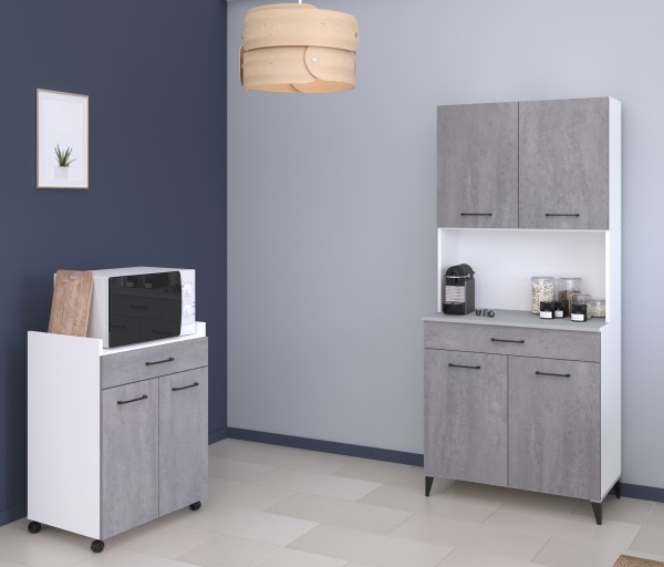 Buffet Set Küchenbuffet Küchenschrank Malice 1 von Parisot 2 teilig in Weiß und Beton Komplett