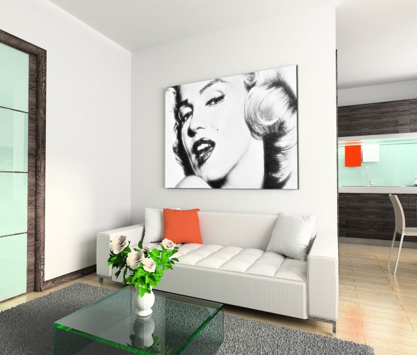 120x80cm Wandbild Marilyn Monroe Portrait Gesicht schwarz weiß