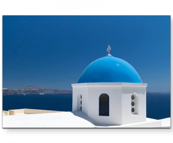 Fotografie Blaues Kuppeldach, Santorini - Leinwandbild