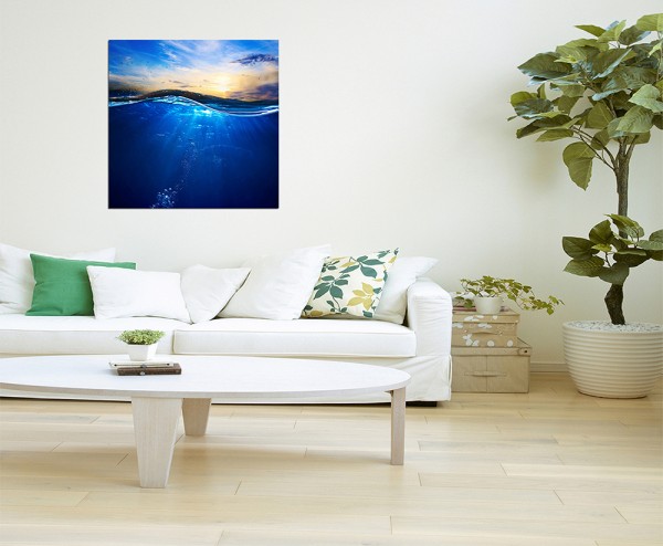 80x80cm Wasser Meer Wellen Himmel Sonne blau