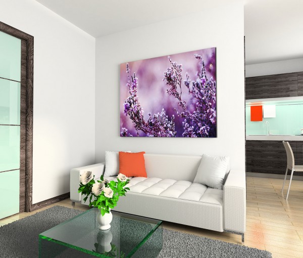 120x80cm Wandbild Heideblume Frost Nahaufnahme