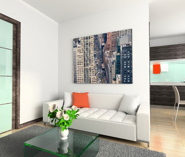 120x80cm Wandbild New York Manhattan Gebäude Straße Verkehr