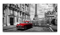 Bilder XXL Rotes Auto in Paris 50x100cm Wandbild auf Leinwand