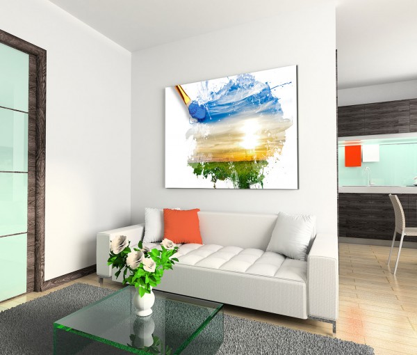 120x80cm Wandbild Malerei Pinsel Landschaft Sonnenaufgang