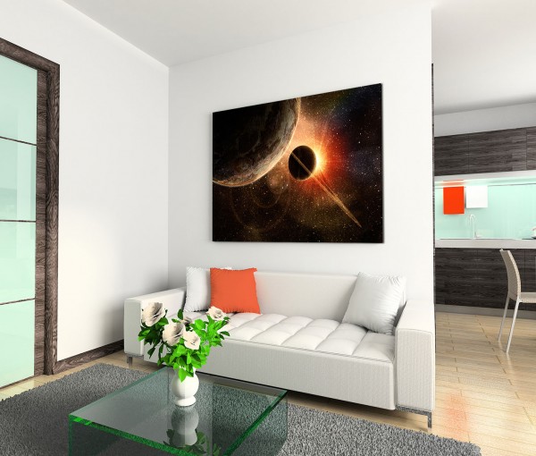 120x80cm Wandbild Weltall Planeten Sonnenaufgang