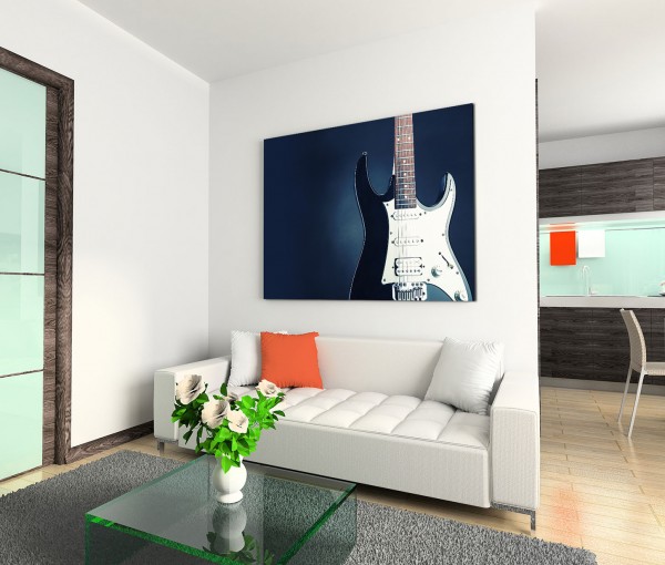 120x80cm Wandbild Elektrogitarre schwarz weiß Nahaufnahme