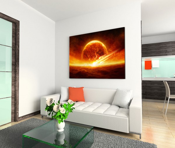 120x80cm Wandbild Planet Erde Explosion Feuer Apokalypse