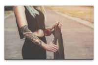 Bilder XXL Frau mit Skateboard Wandbild auf Leinwand