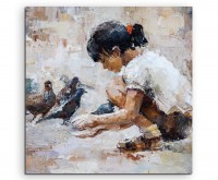 Ölgemälde – Mädchen mit Taube auf Leinwand