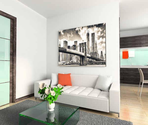 120x80cm Wandbild Brooklyn Bridge Manhattan Wolkenkratzer Wolken