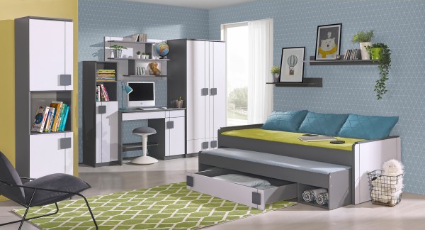 Jugendzimmer Gumi Komplett Set in Anthrazit und Weiß