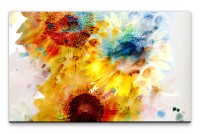 Bilder XXL Sonnenblumen gemalt Wandbild auf Leinwand