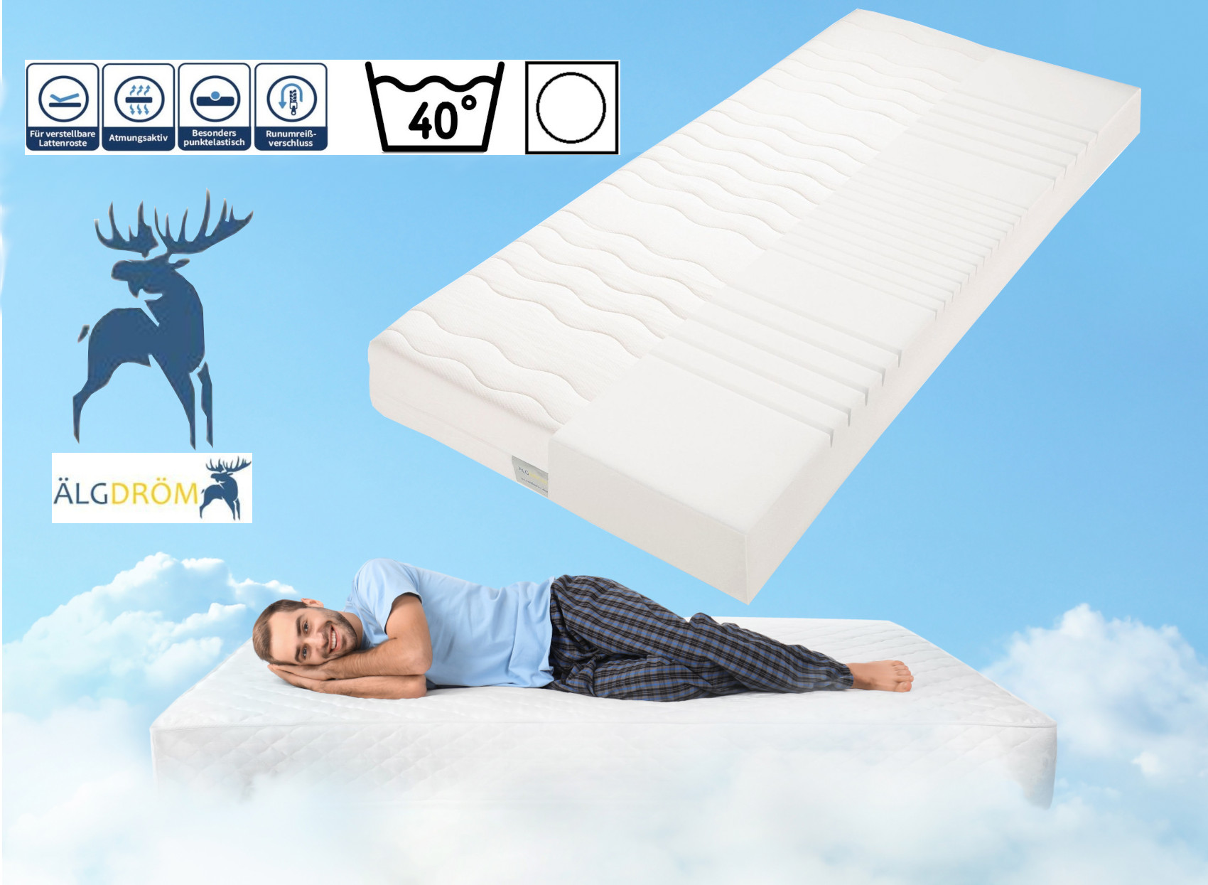 TRAUMHAFT SCHLAFEN Scandinavian DREAM 7- Zonen Komfortschaummatratze 90 x 200 cm Deluxe Wendematratze
