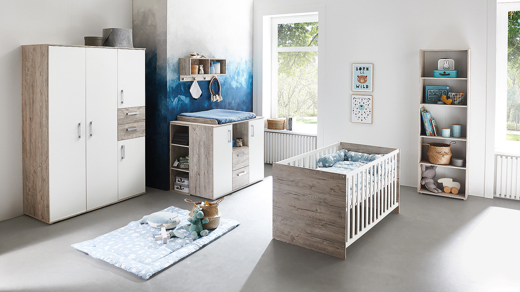 Babyzimmer Bente von Arthur Berndt in Eiche Sand und Weiß Komplett Set