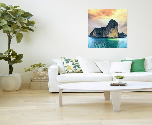 120x80cm Halong Vietnam Fels Meer Himmel Wolken