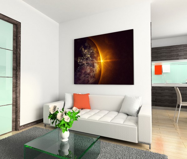 120x80cm Wandbild Planet Erde Weltraum Sonnenaufgang