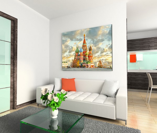 120x80cm Wandbild Russland Moskau Basilius Kathedrale Wolkenhimmel