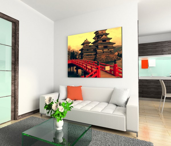 120x80cm Wandbild Japan Matsumoto Burg Abendlicht