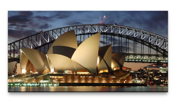 Bilder XXL Oper in Sydney am Abend 50x100cm Wandbild auf Leinwand