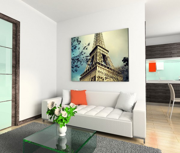 120x80cm Wandbild Paris Eiffelturm Bäume vintage