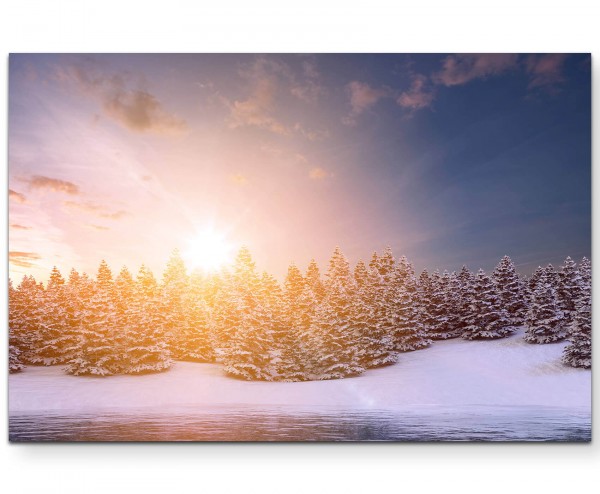 Alpine Winterlandschaft am See - Leinwandbild