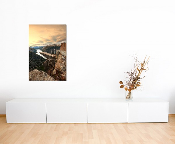 120x60cm Norwegen Felsen Schlucht Fluss Himmel