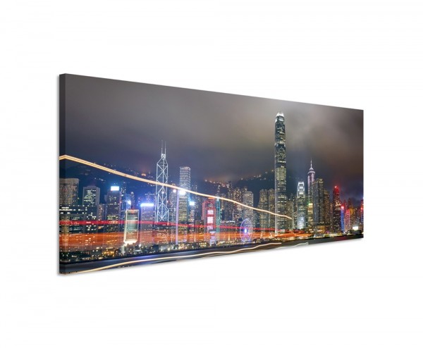 Urbane Fotografie Hongkong bei Nacht auf Leinwand exklusives Wandbild moderne Fotografie für ihre
