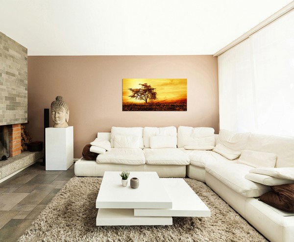 120x60cm Afrika Baum Landschaft Sonnenuntergang