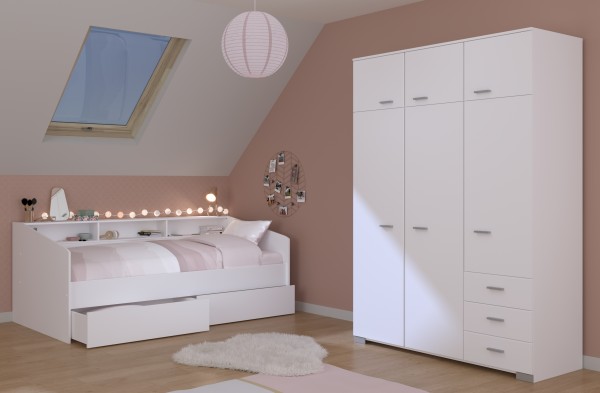 Jugendzimmer Sleep 43 3teilig von Parisot in Weiß Jugendzimmer Möbel mit Kleiderschrank, Stauraumbett, Bettschubkästen - Jugendzimmer Kinderzimmer Möbel Teenagerzimmer