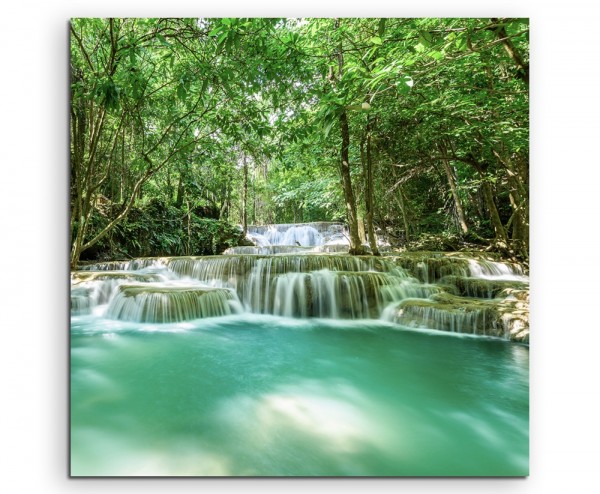 Naturfotografie  Tropischer Wasserfall, Huay Mae Khamin auf Leinwand exklusives Wandbild moderne Fo