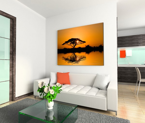 120x80cm Wandbild Afrika See Sonnenaufgang Akazie