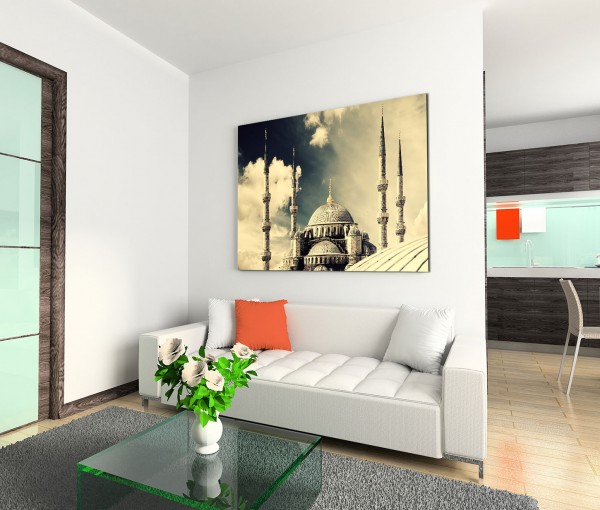 120x80cm Wandbild Istanbul Blau Moschee Wolken