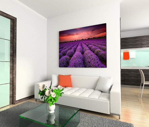 120x80cm Wandbild Lavendelfeld Sonnenuntergang Sommer