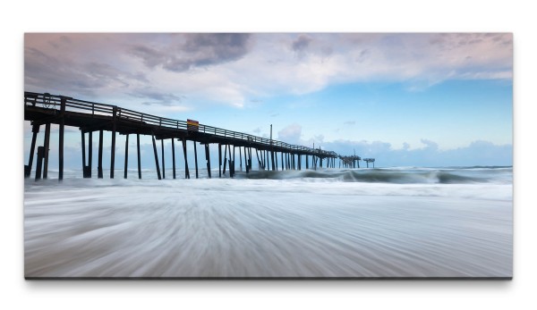 Bilder XXL Brücke im Meer 50x100cm Wandbild auf Leinwand