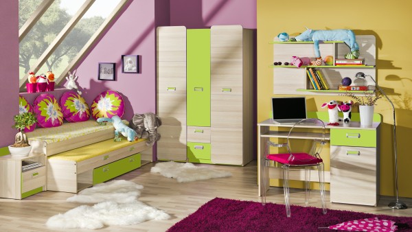 Jugendzimmer Lorento 6 teilig Komplett Set in Esche und Limonengrün - Jugendzimmer Kinderzimmer Möbel Teenagerzimmer schnell und günstig online kaufen nur bei möbel-direkt