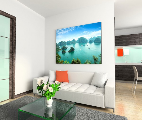 120x80cm Wandbild Vietnam Halong Bay Meer Felsen Boote