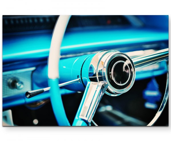 blaues Lenkrad Oldtimer - Leinwandbild