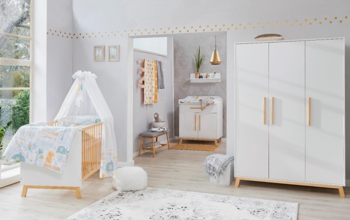 Babyzimmer Venice Teilmassiv in Weiß und Buche Komplett Set von SCHARDT