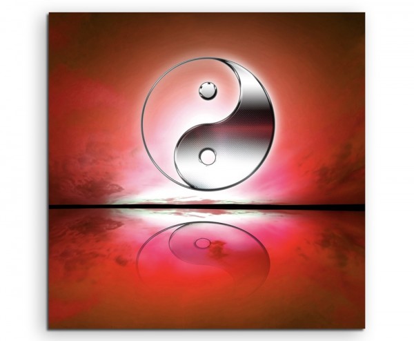 Naturfotografie – Yin und Yang Zeichen mit roten Hintergrund auf Leinwand