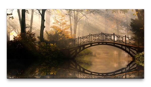 Bilder XXL Fluss mit alter Brücke 50x100cm Wandbild auf Leinwand