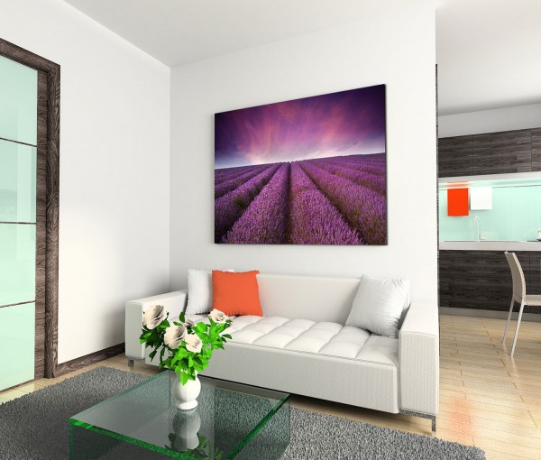 120x80cm Wandbild Lavendel Feld Sonnenuntergang