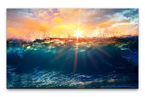 Bilder XXL Sonnenuntergang in den Wellen Wandbild auf Leinwand
