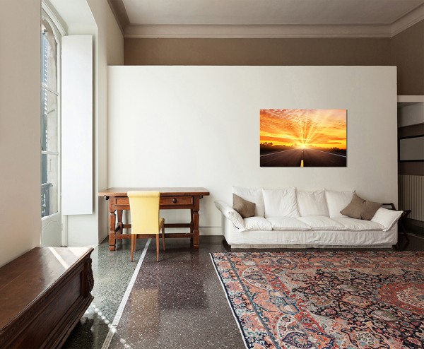 120x80cm Straße Landschaft Sonnenuntergang