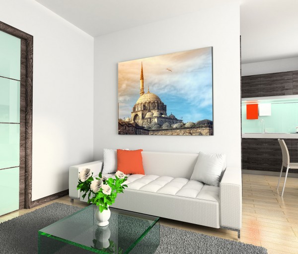 120x80cm Wandbild Istanbul Yeni Cami Moschee Wolken