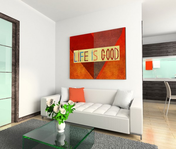 120x80cm Wandbild Herz Schriftzug LIFE IS GOOD